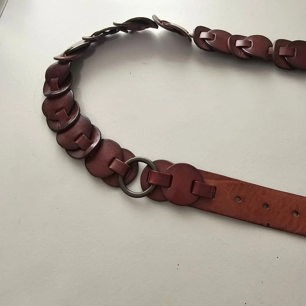 Fossil Womens Brown Leather Linked‎ Disc Belt Boho Large Festival Granola Girl